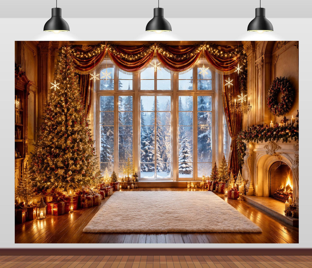 Fabric Christmas Window Photography Backdrop U460