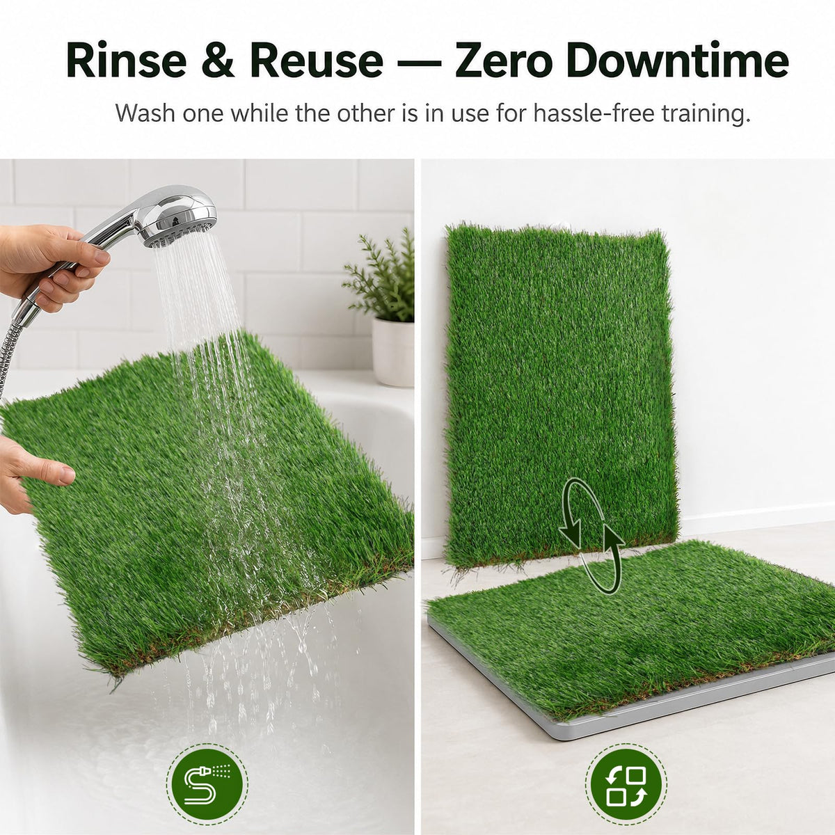 Dog Grass Pad with Tray 20" x 24" Artificial Grass Pee Pads with Non-Slip Grey Silicone Tray & 2 Replacement Grass Mats U513
