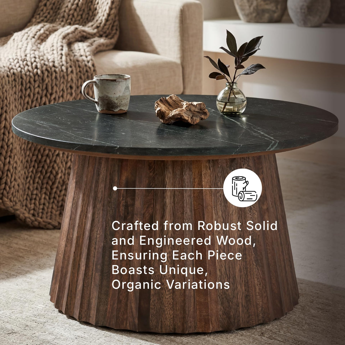 Round Fluted Marble Coffee Table Q914