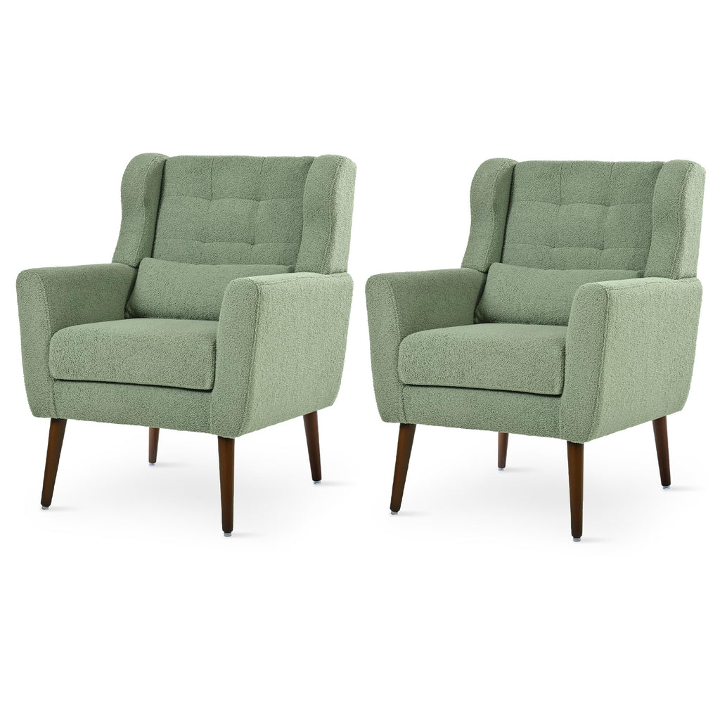 Green Teddy Upholstered Armchair Set of 2 with Lumbar Pillow G3395