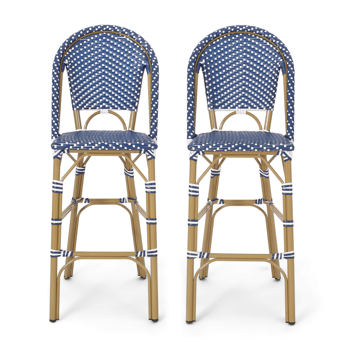29.5" Outdoor PE Rattan Bar Stool, Dark Teal and White, Set of 2 K4432