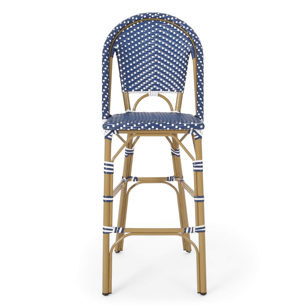 29.5" Outdoor PE Rattan Bar Stool, Dark Teal and White, Set of 2 K4432