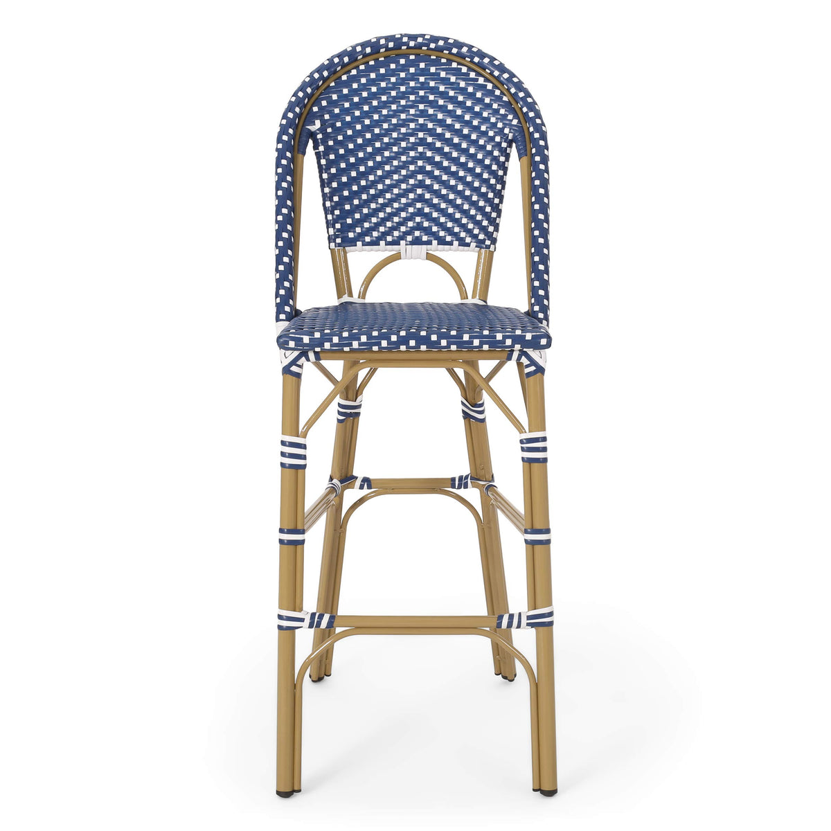 29.5" Outdoor PE Rattan Bar Stool, Dark Teal and White, Set of 2 K4432