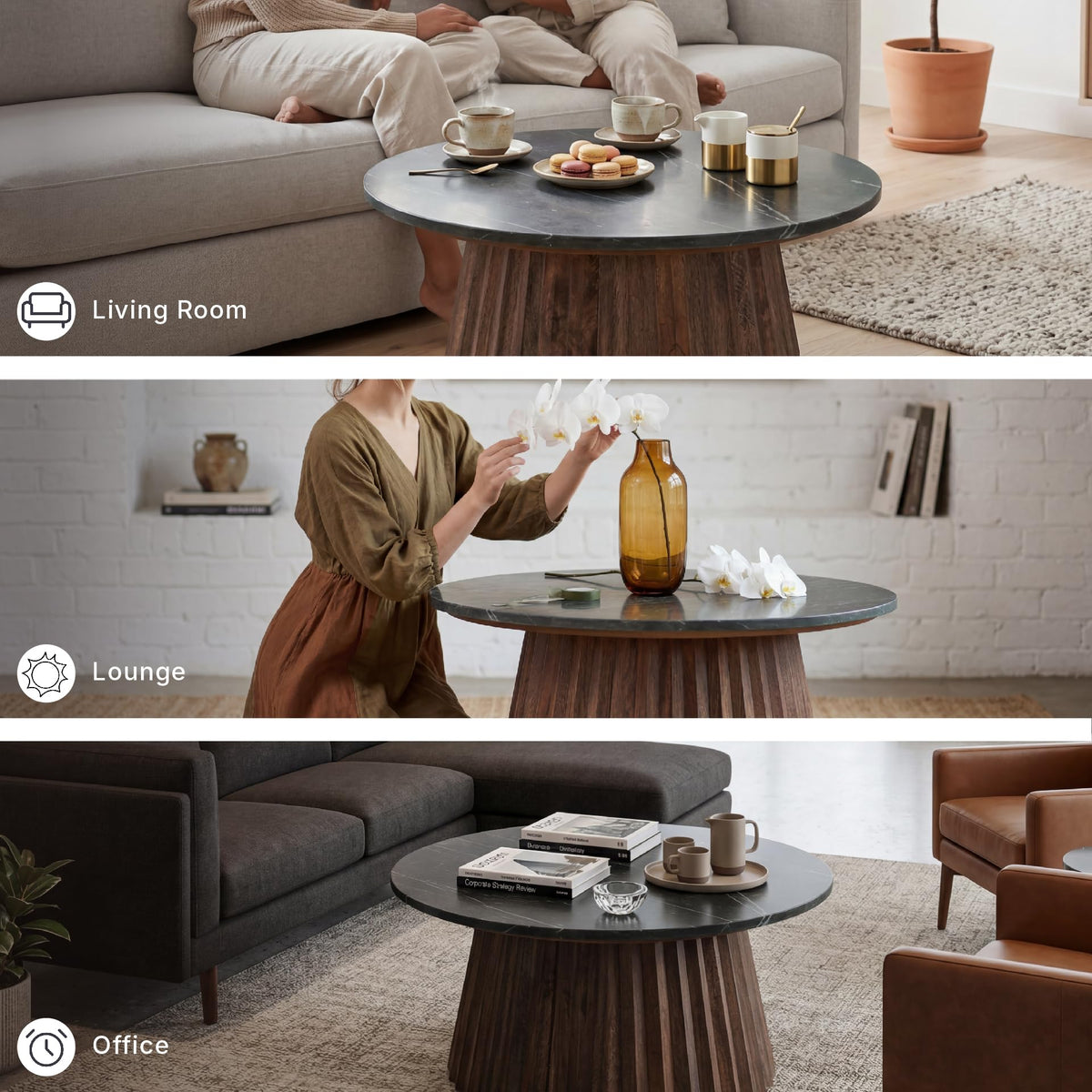 Round Fluted Marble Coffee Table Q914