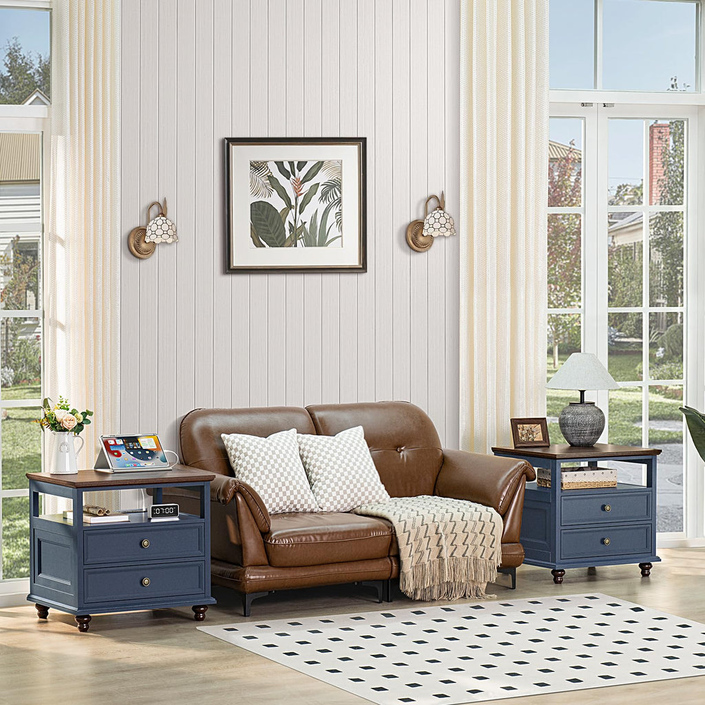 Blue 2 Drawer Wood Nightstand G933789