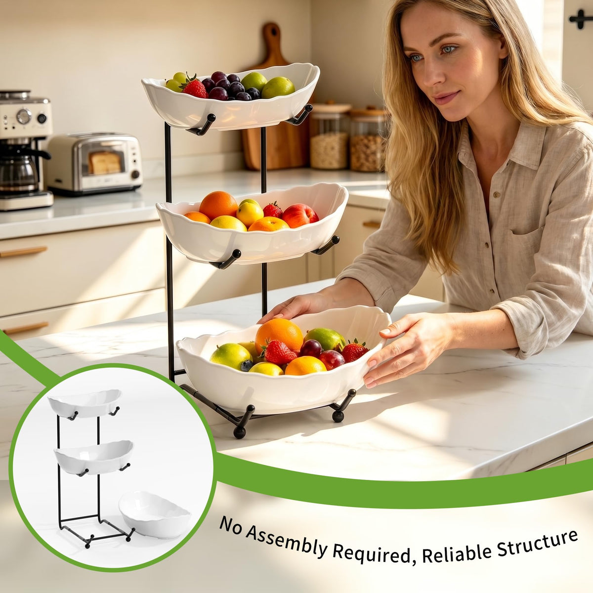 3 Tier Ceramic Fruit Bowl with Metal Stand X44853