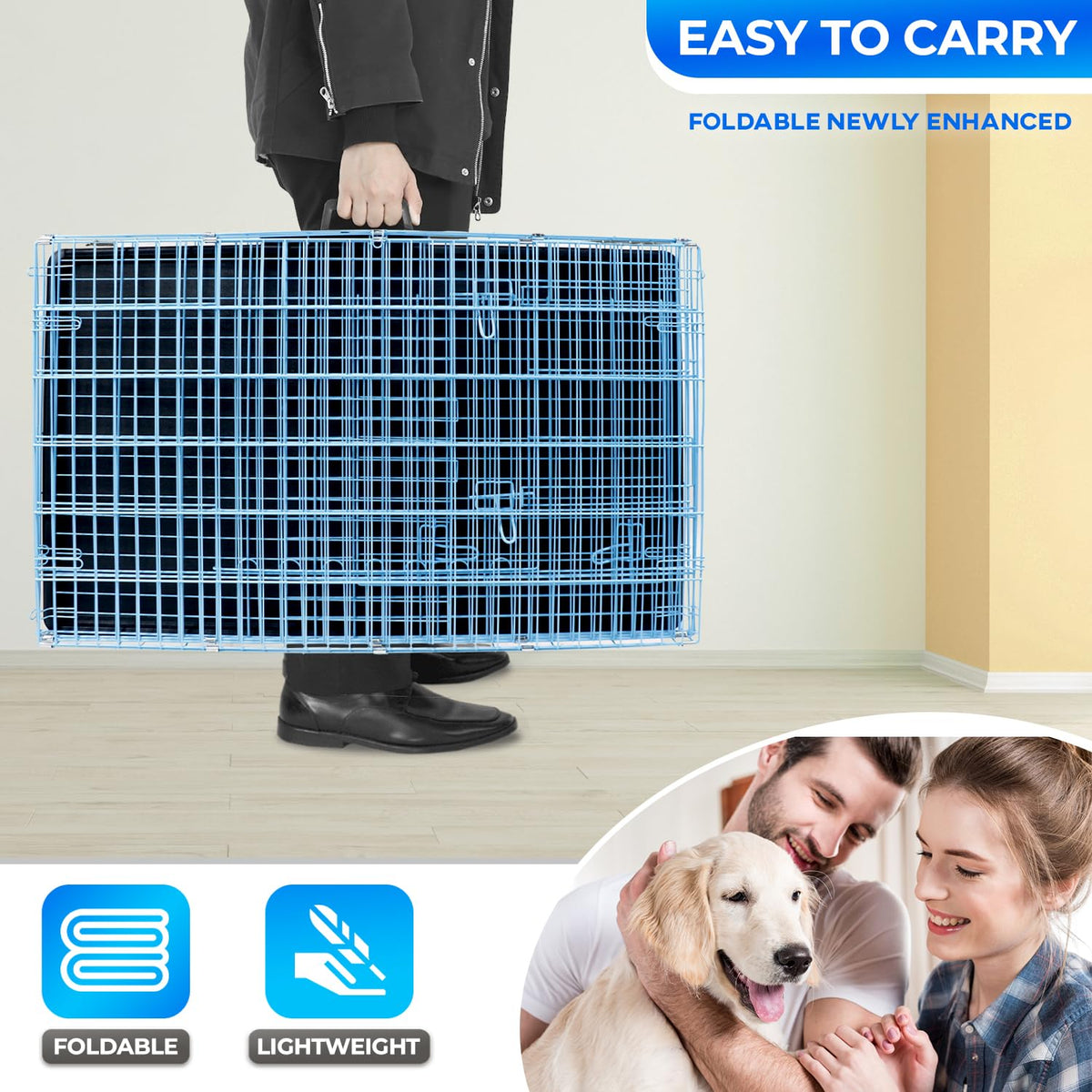 48 Inch Folding Metal Wire Dog Crate with Divider Panel C30620