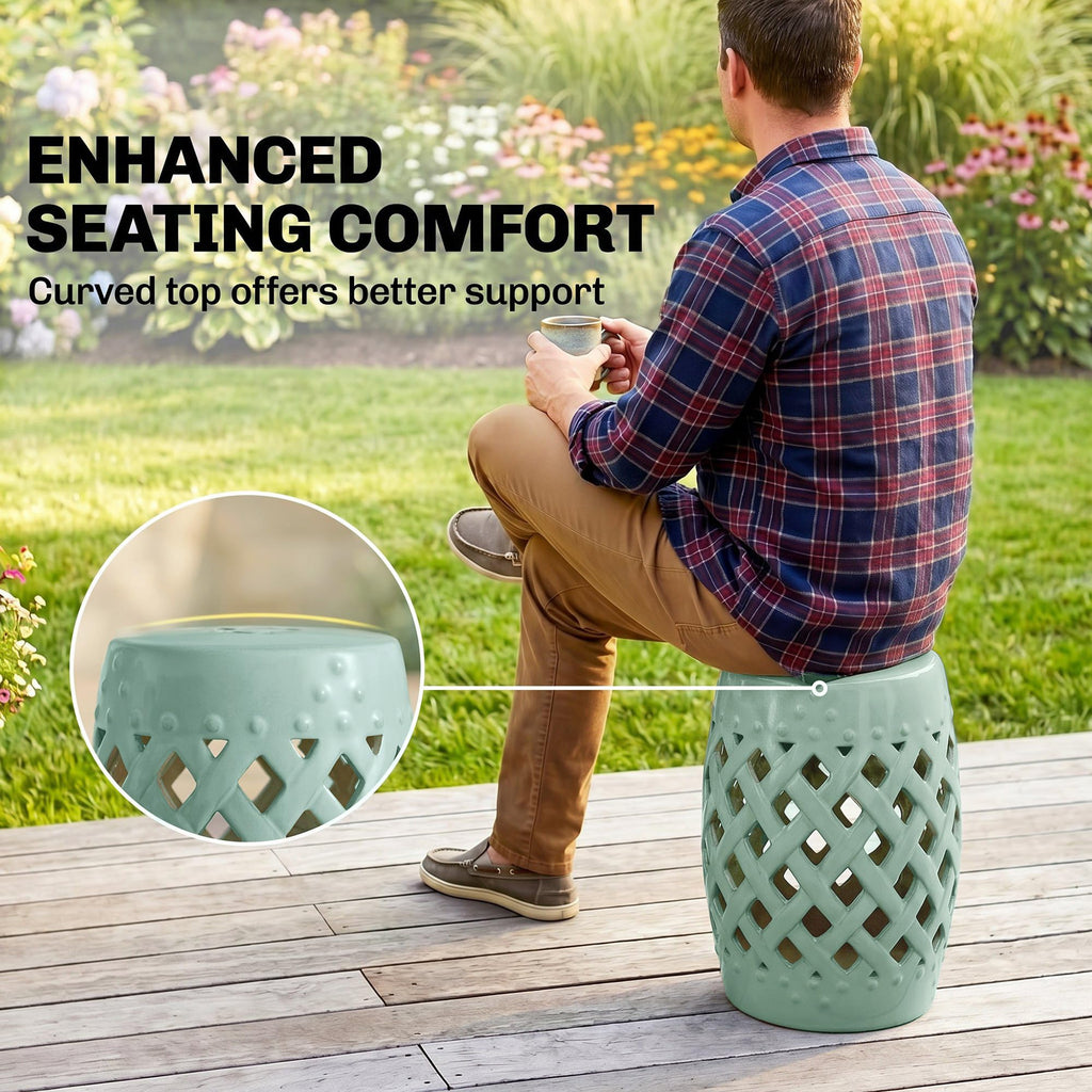 Ceramic Garden Stool Outdoor Stool Green T272463