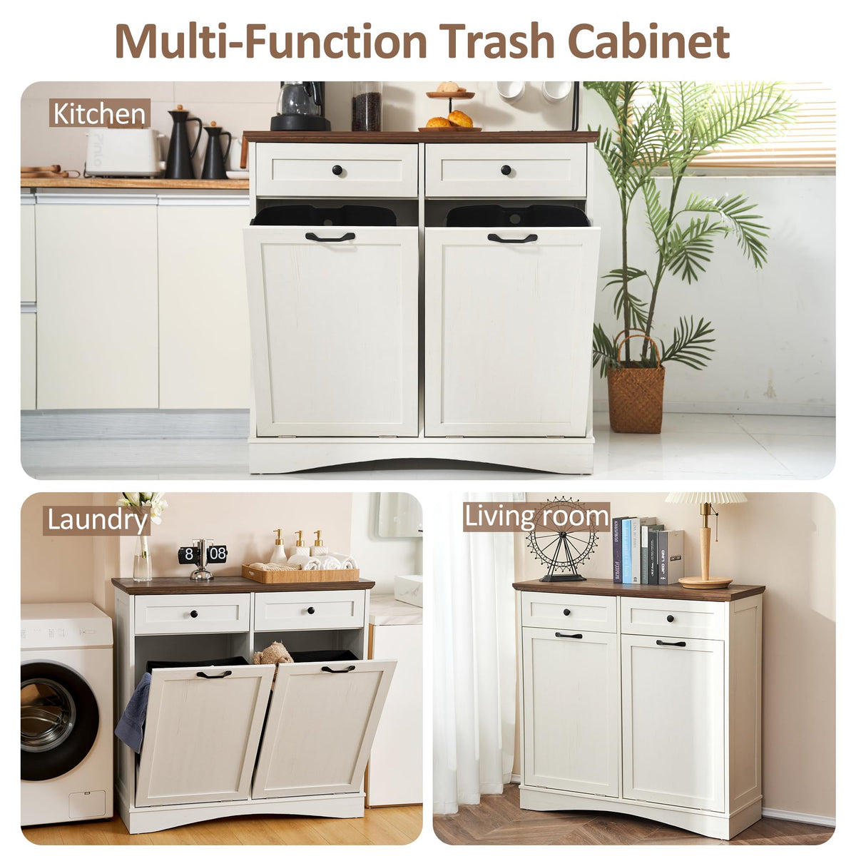 Antique White Double Tilt Out Trash Cabinet Z49502