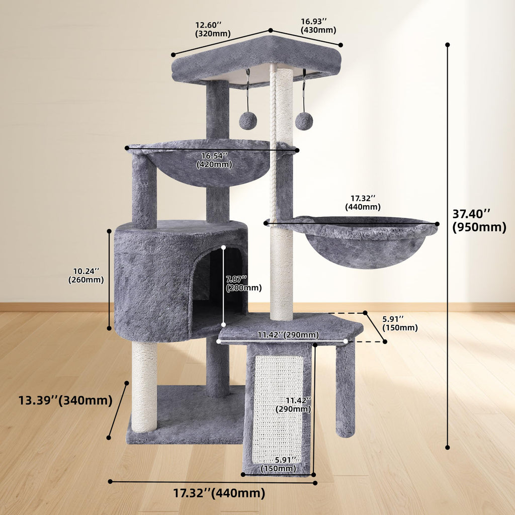 Grey Three Layer Cat Tree with Condo and Hammocks F946
