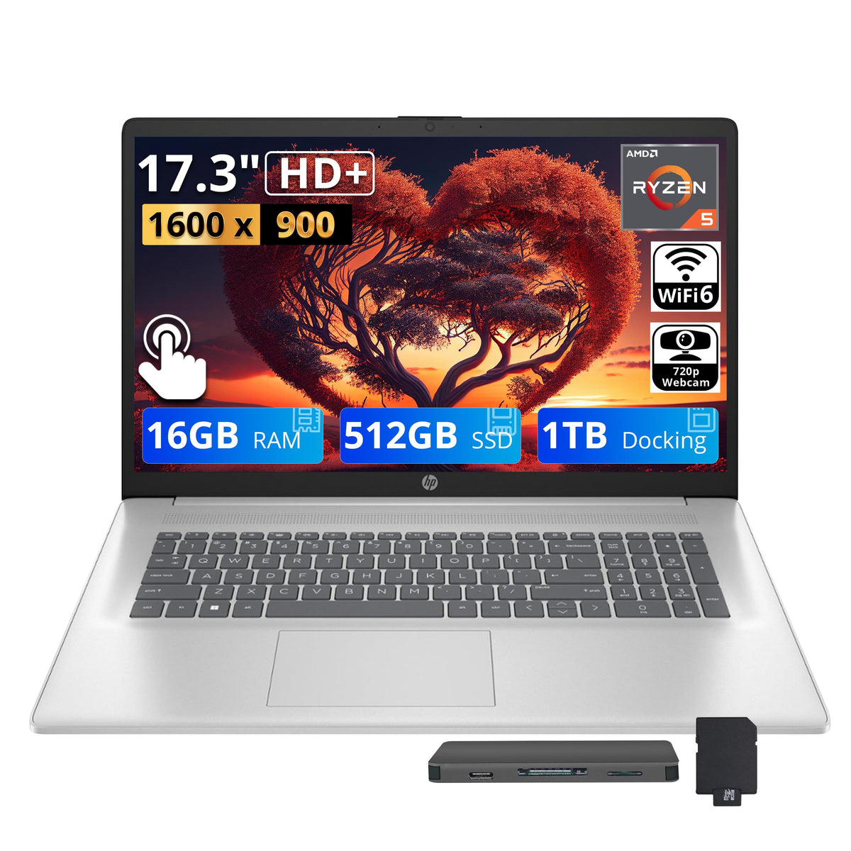 17.3" HD+ Touchscreen Laptop, AMD Ryzen 5, 16GB RAM, 1.5TB Storage, Silver J106722