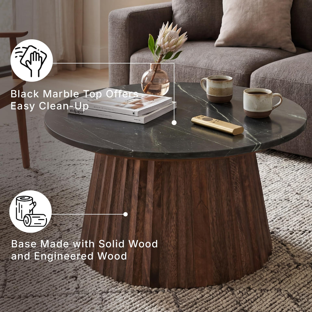 Round Fluted Marble Coffee Table Q914