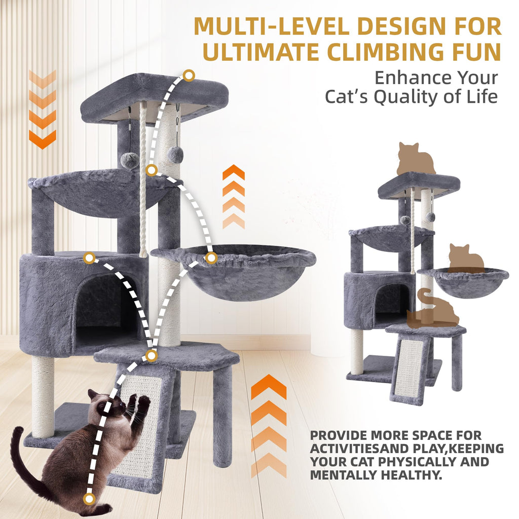 Grey Three Layer Cat Tree with Condo and Hammocks F946