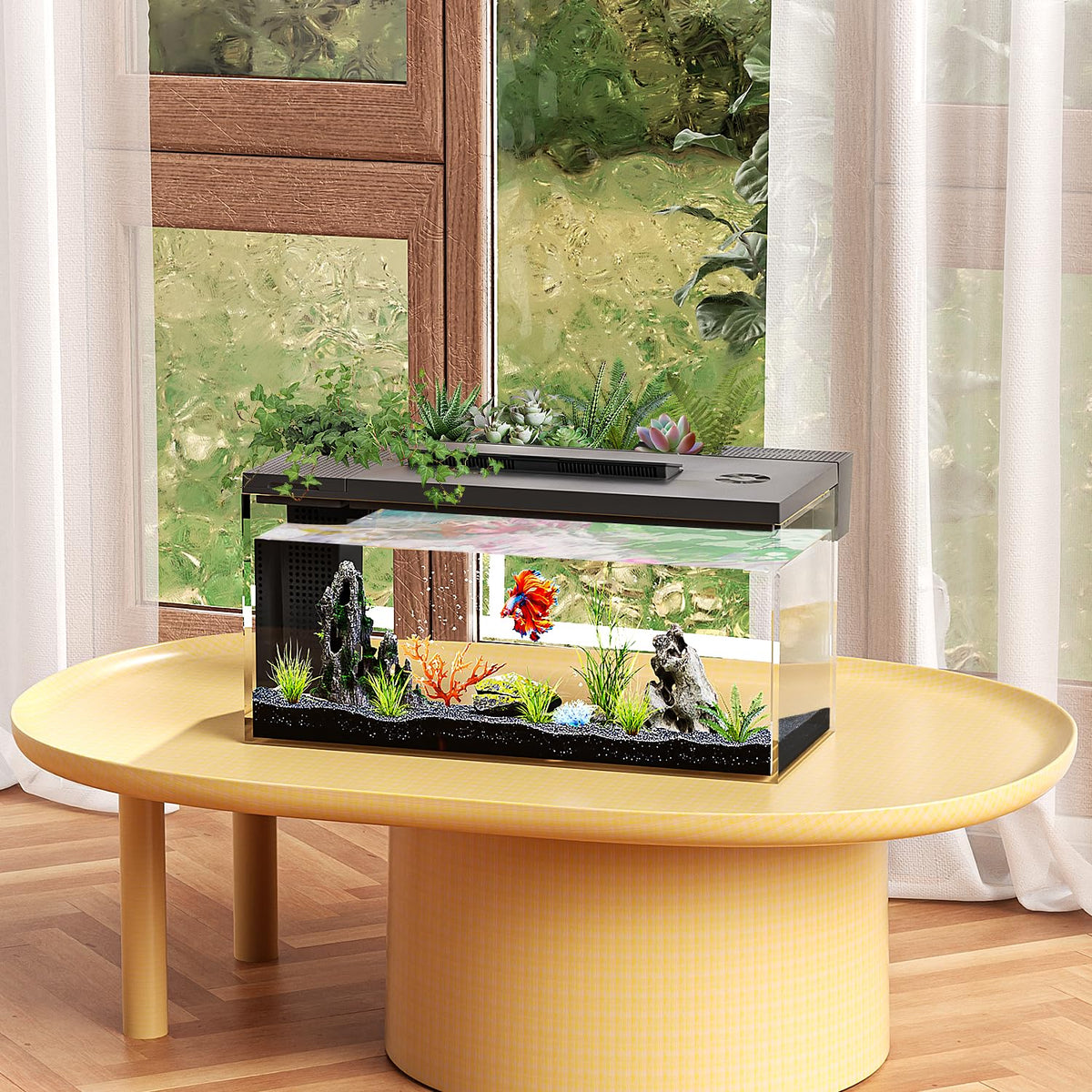 3.7 Gallon Betta Fish Tank Kit with Filter Light Water Pump D9476