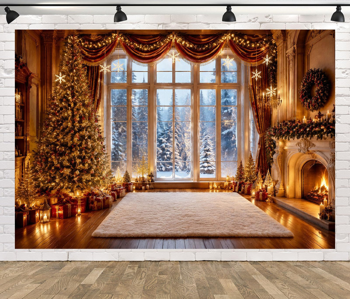 Fabric Christmas Window Photography Backdrop U460