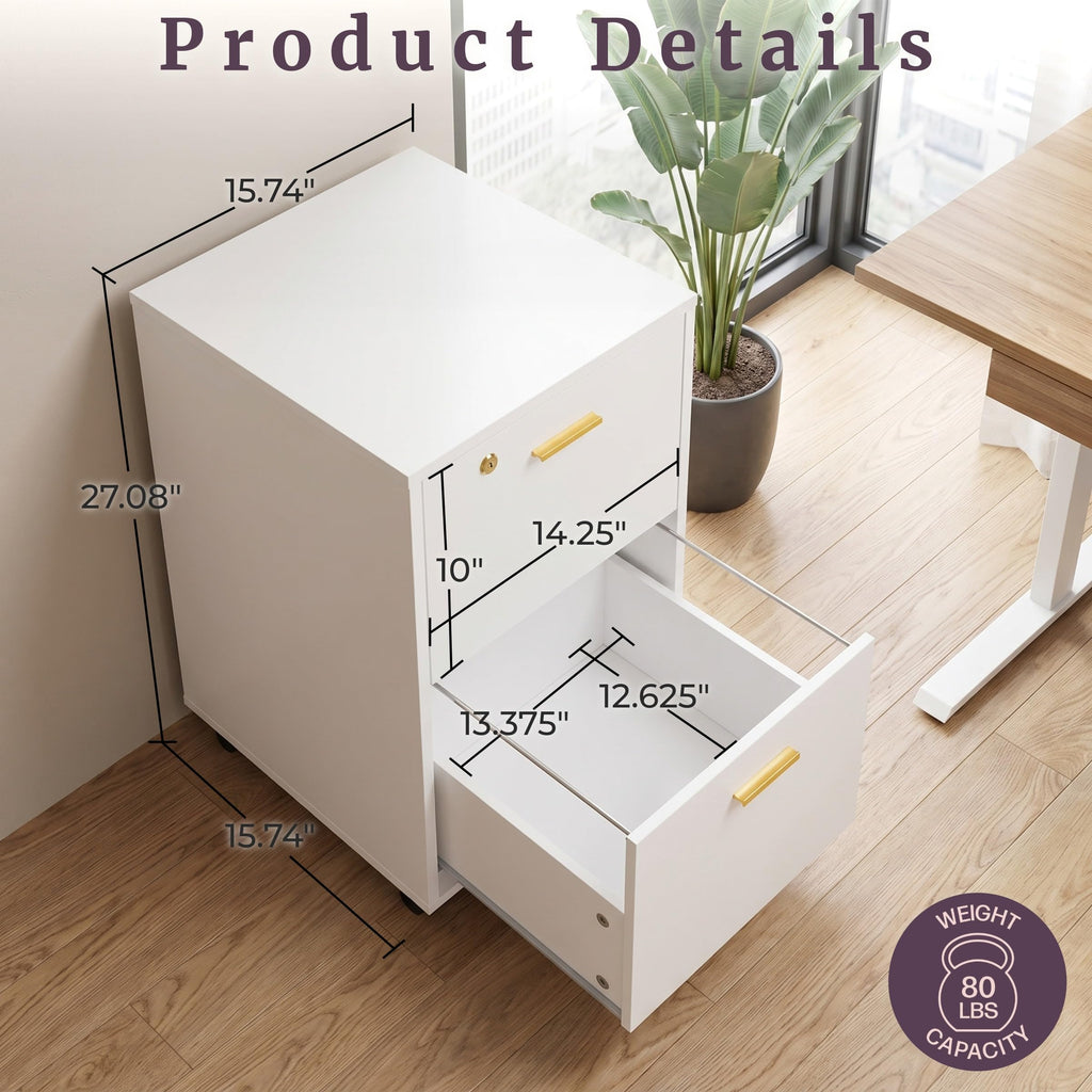 White 2 Drawer Wooden File Cabinet with Lock N188692