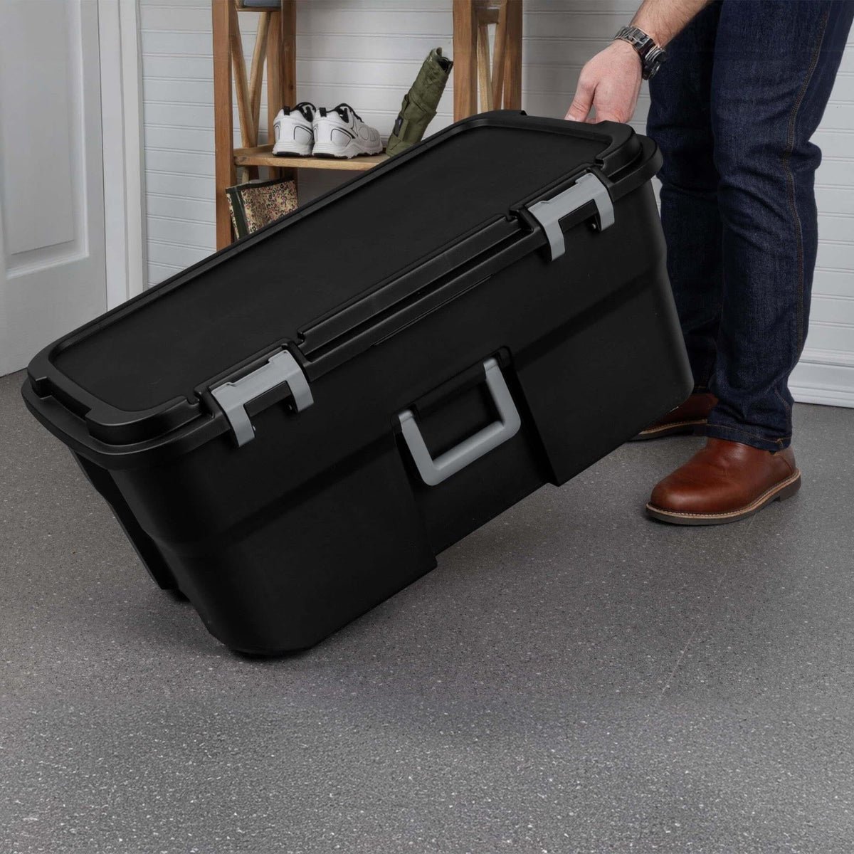 22 Gallon Black Wheeled Plastic Storage Trunk C679784