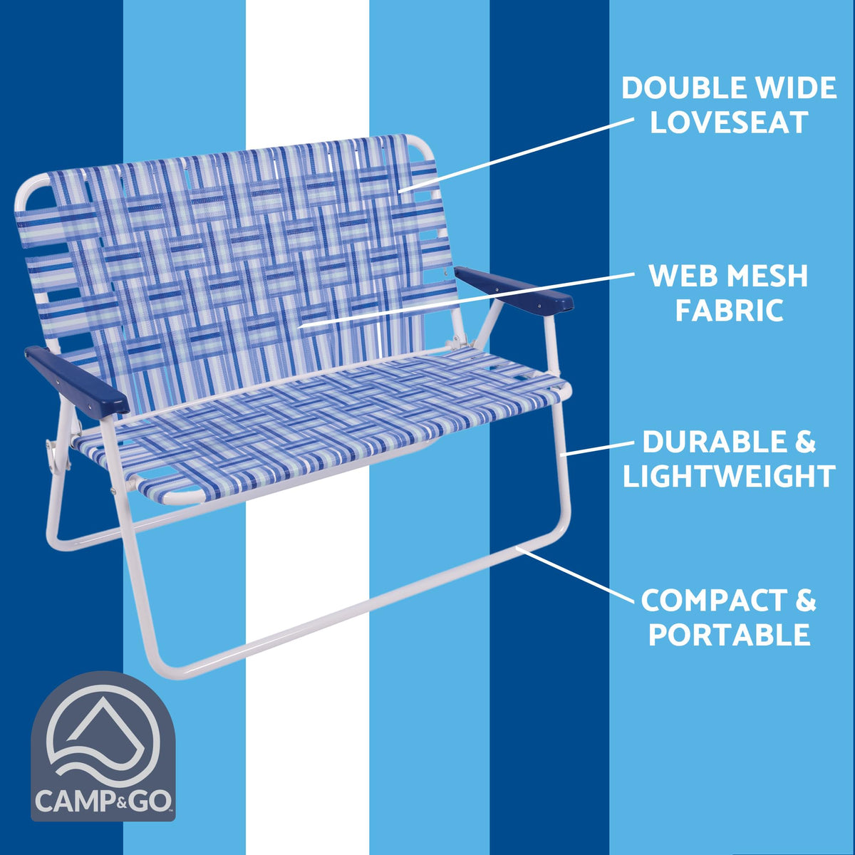 Blue/White Double-Wide Folding Web Lawn Chair B66302