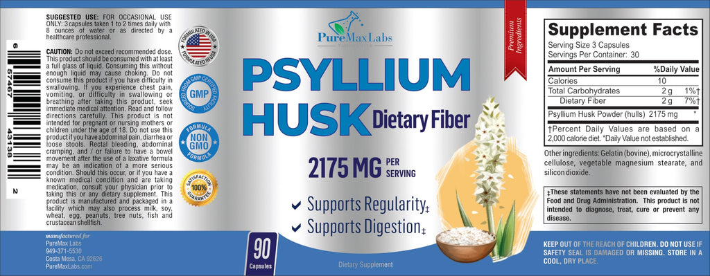 Psyllium Husk Dietary Fiber Supplement 2175mg 90 Capsules A95670