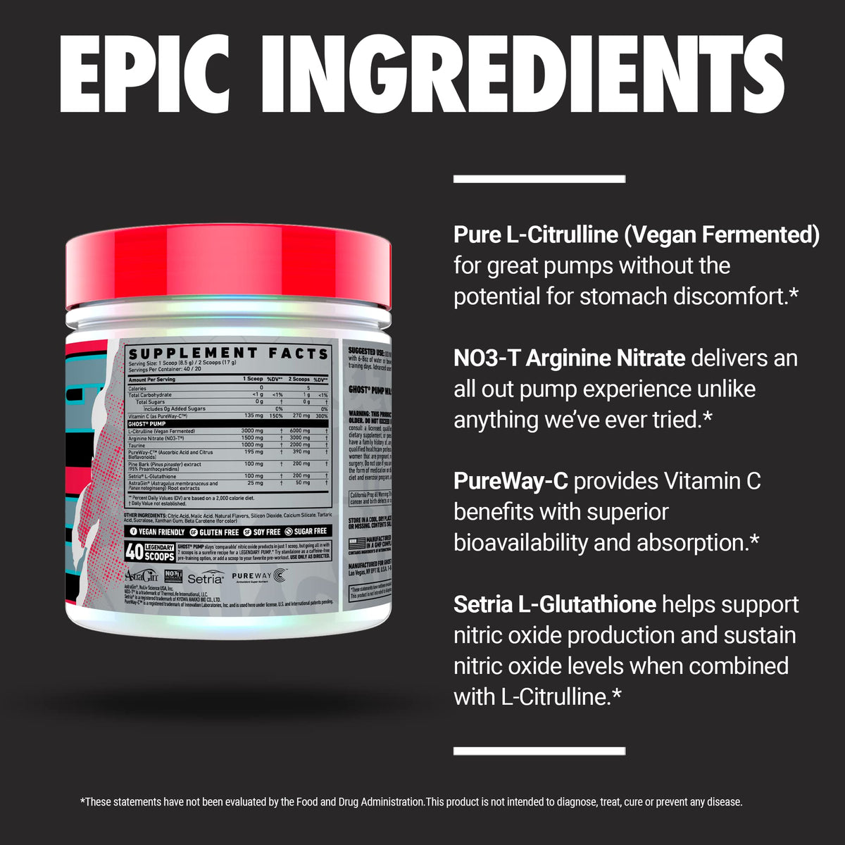 Stim-Free Nitric Oxide Powder, Peach, 40 Servings Z346397