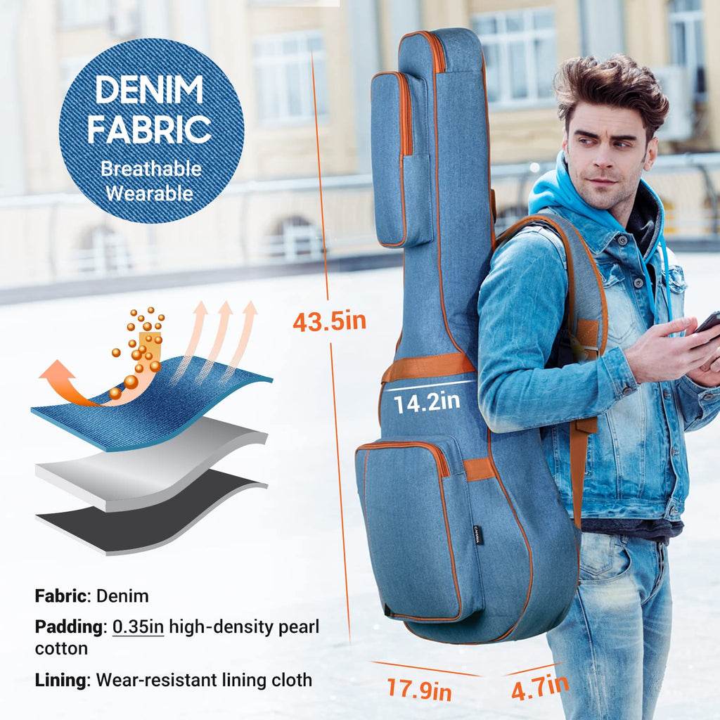 0.35inch Padded Soft Denim Guitar Gig Bag with Storage Pockets K541