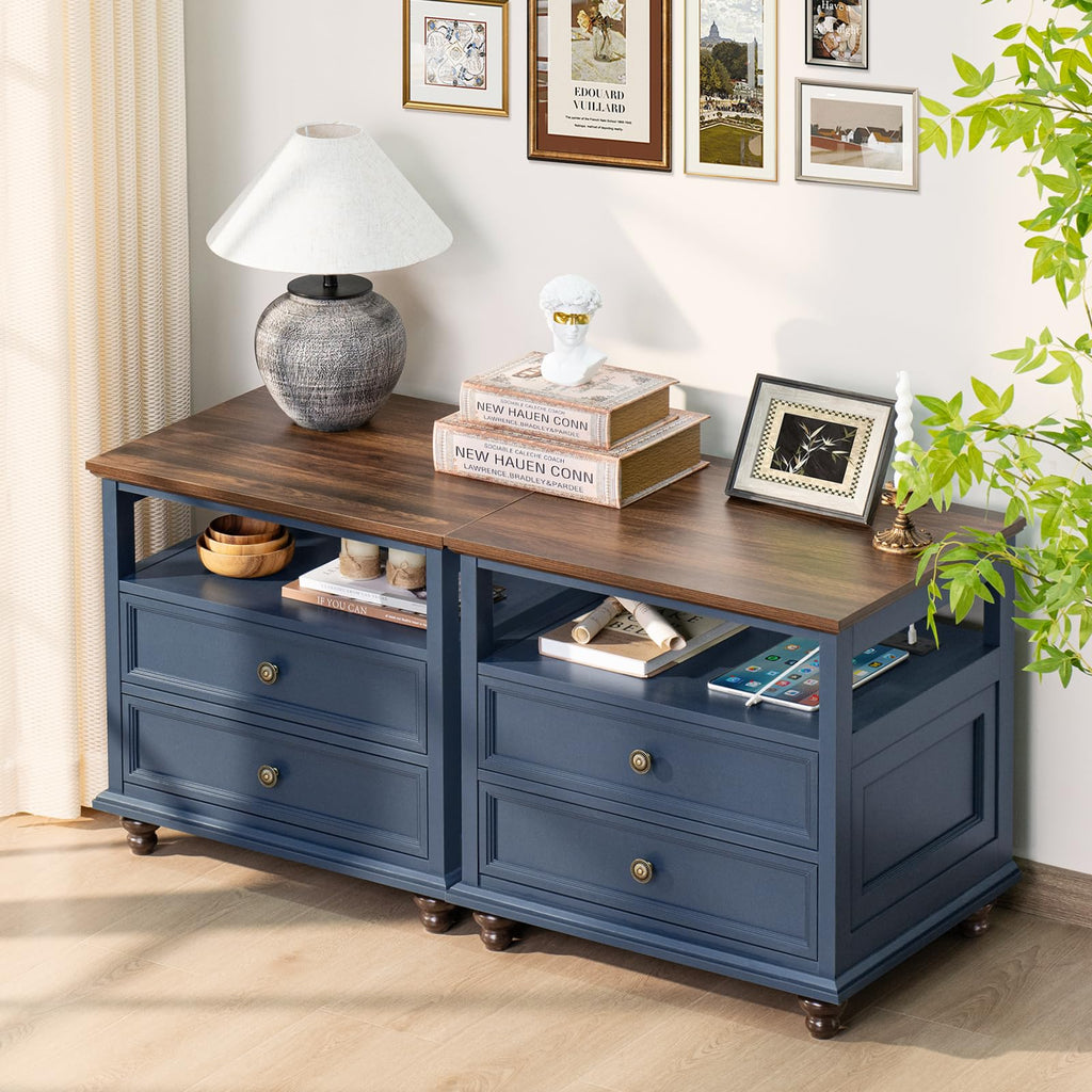 Blue 2 Drawer Wood Nightstand G933789