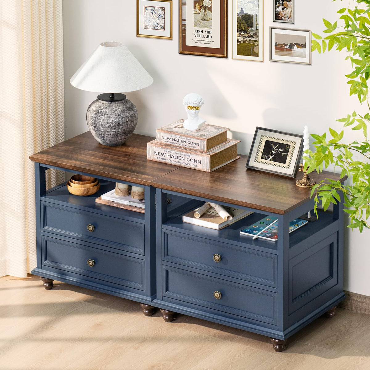 Blue 2 Drawer Wood Nightstand G933789