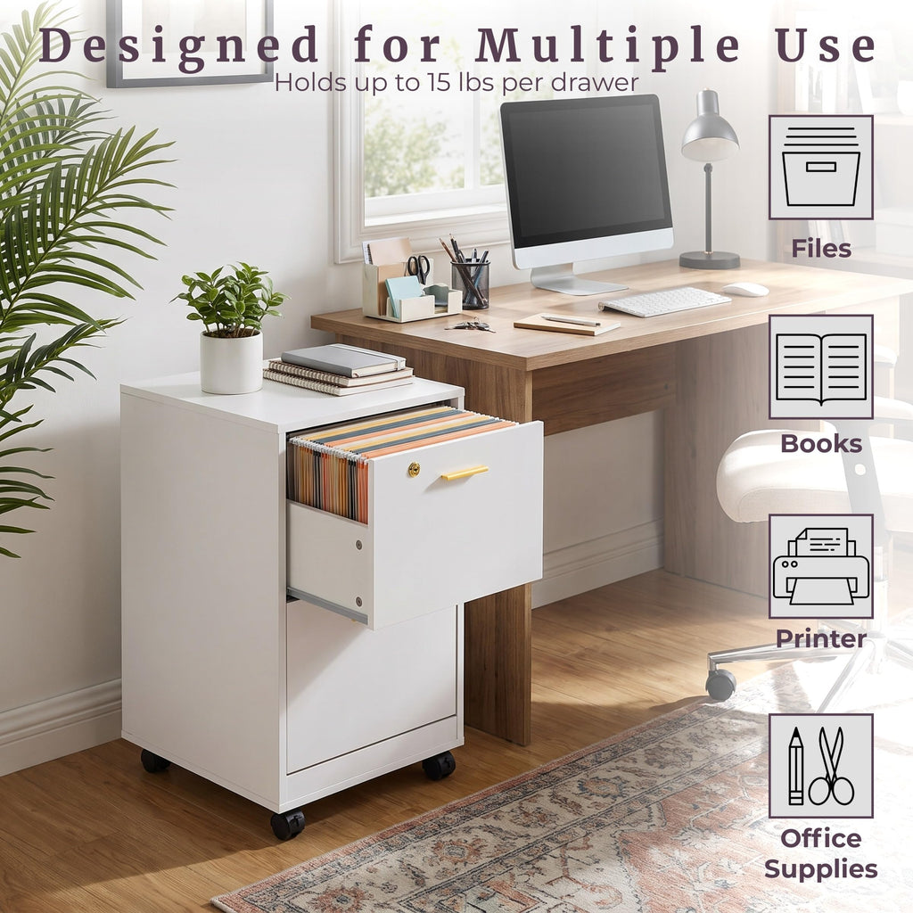 White 2 Drawer Wooden File Cabinet with Lock N188692