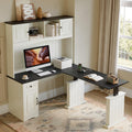 L Shaped Electric Standing Desk with Hutch and Drawers L6768