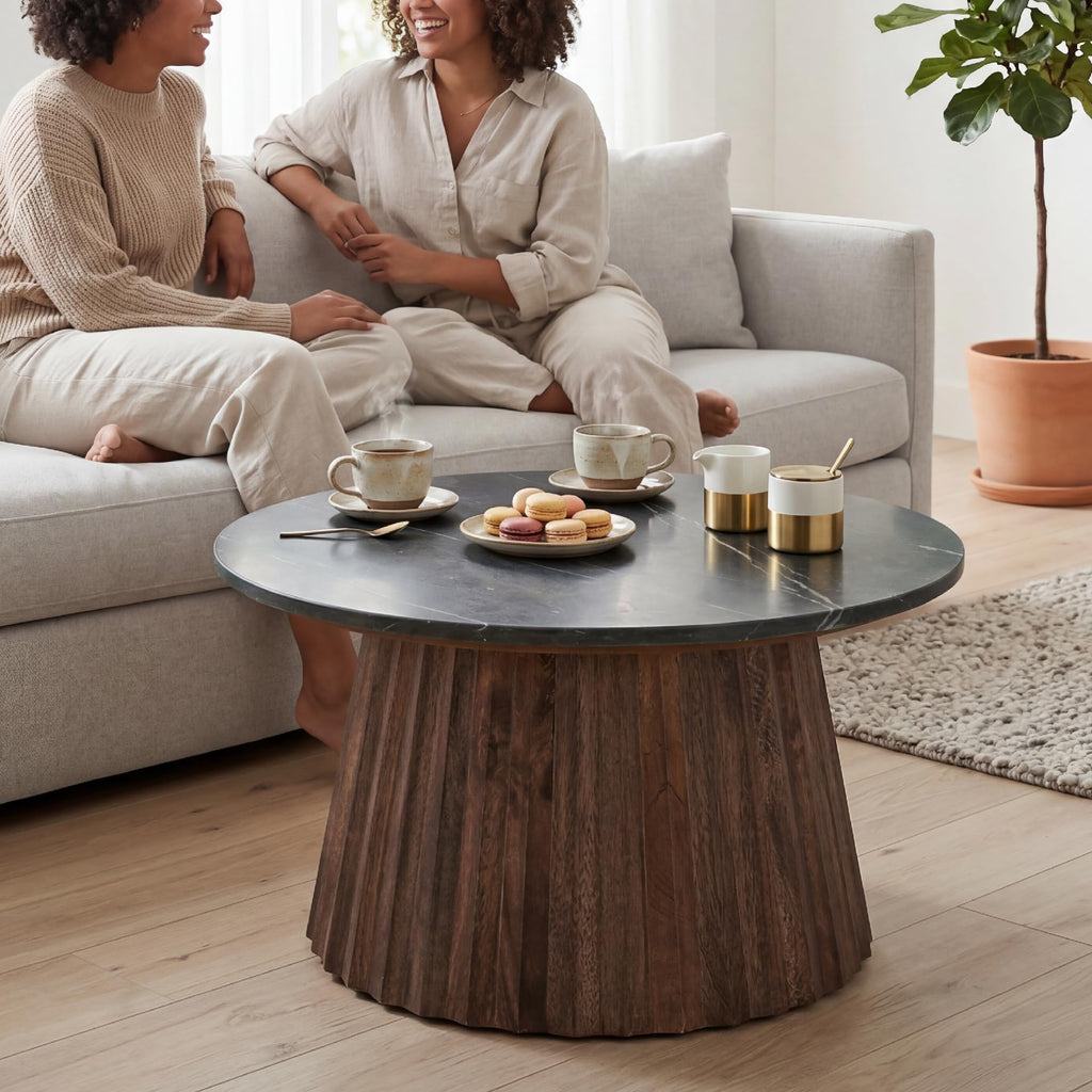 Round Fluted Marble Coffee Table Q914