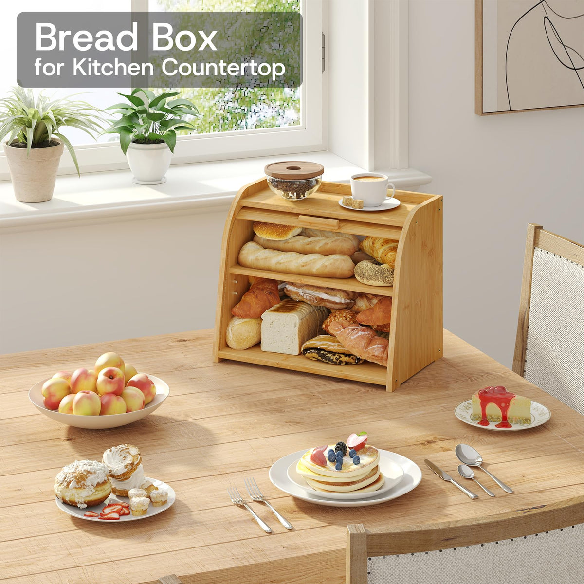 Large Bamboo Wood Bread Box I22384