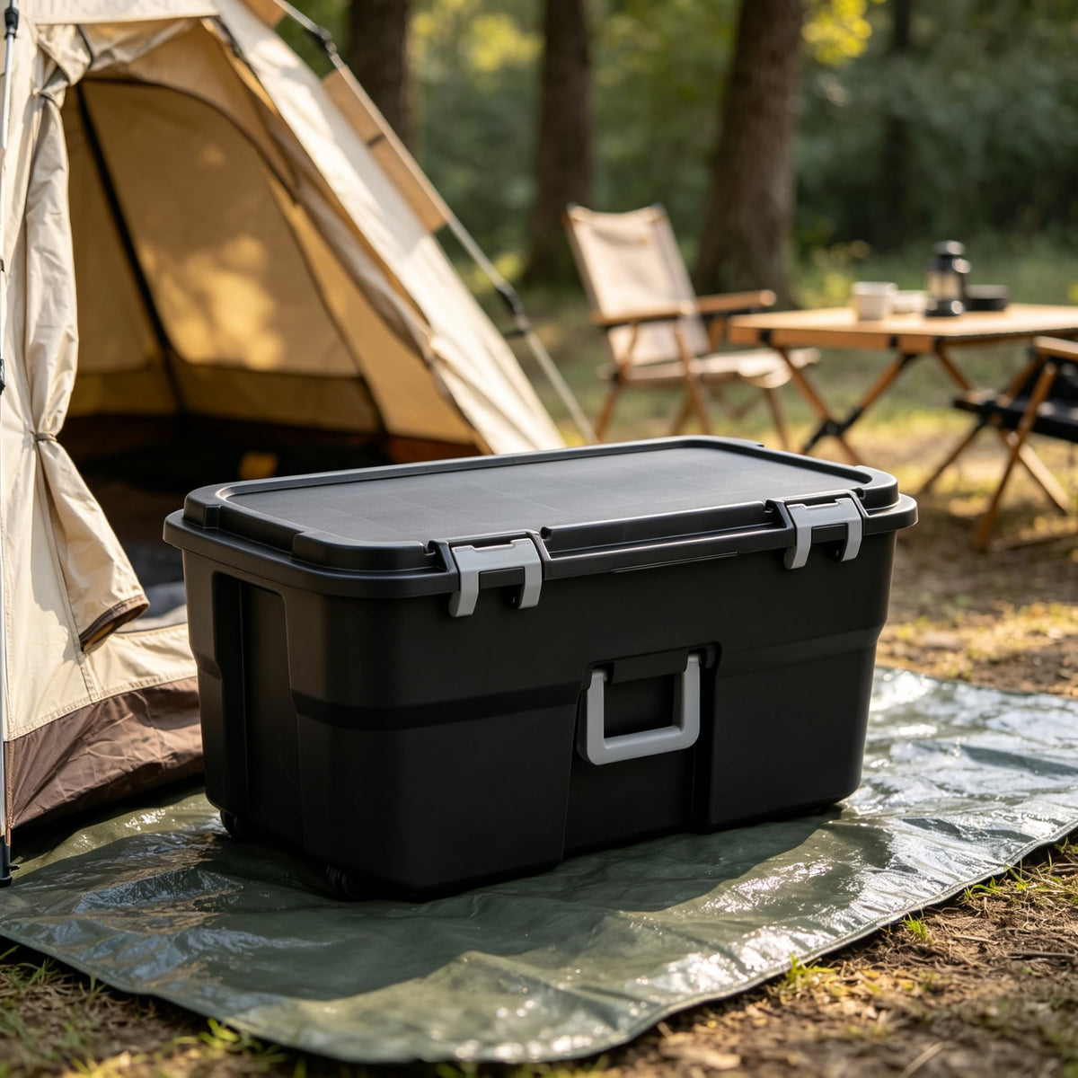 Black 22 Gallon Wheeled Plastic Storage Trunk Z7494