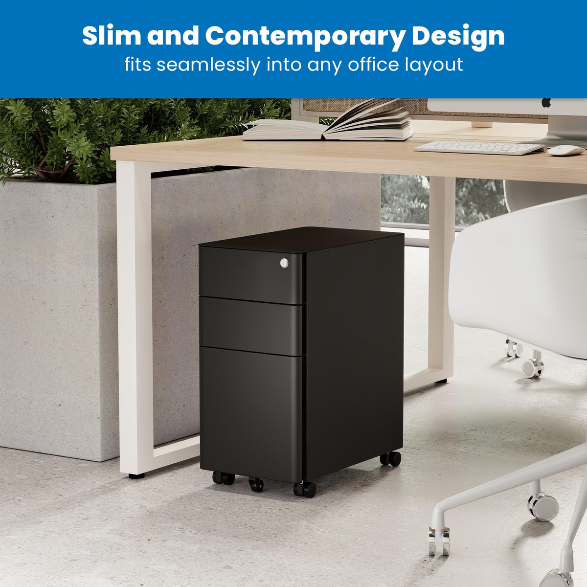 Black 3 Drawer Rolling File Cabinet with Lock V977460