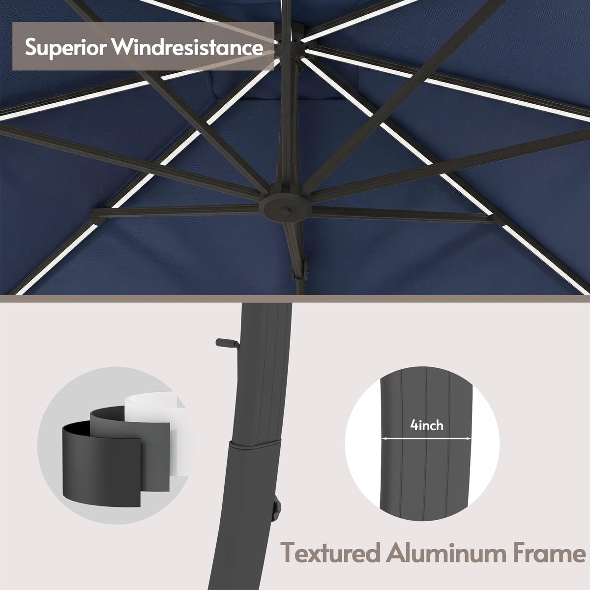 11x11ft Solar Powered Led Cantilever Umbrella with Base J9512