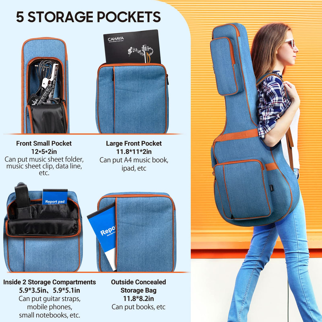 0.35inch Padded Soft Denim Guitar Gig Bag with Storage Pockets K541