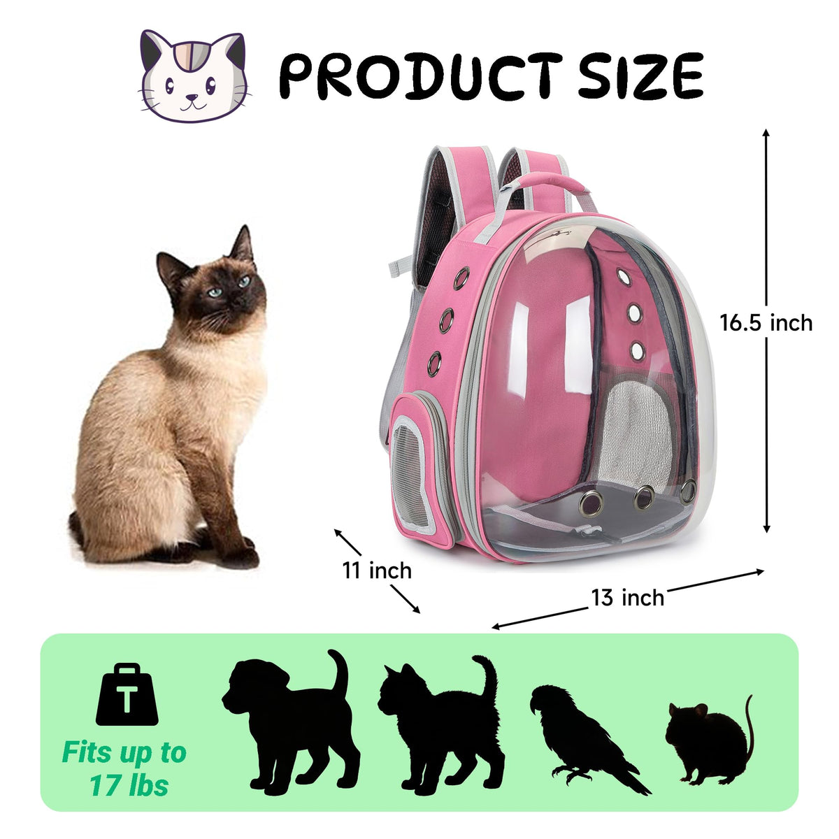 Cat Backpack Carrier Bubble Carrying Bag Pink M9430