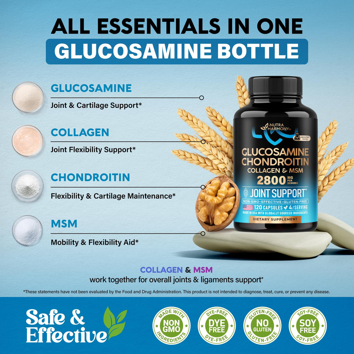 Glucosamine Chondroitin MSM Collagen 2800 mg 120 Caps W61705