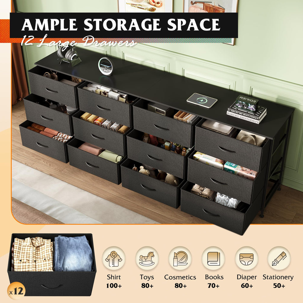 Black 12 Drawer Dresser TV Stand G585