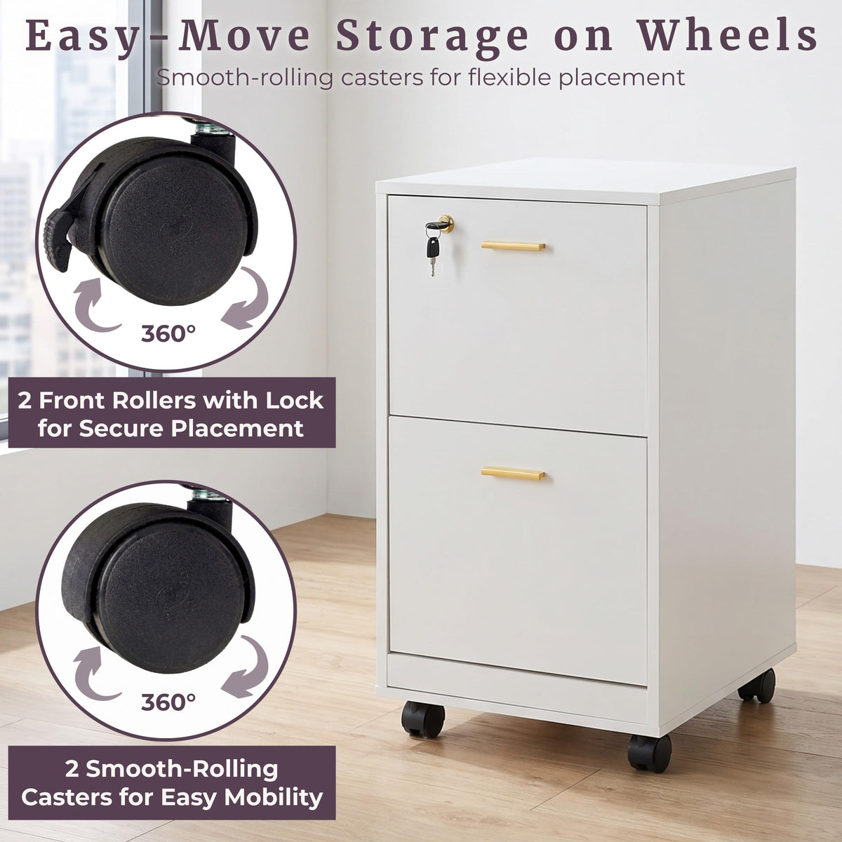 White 2 Drawer Wooden File Cabinet with Lock N188692