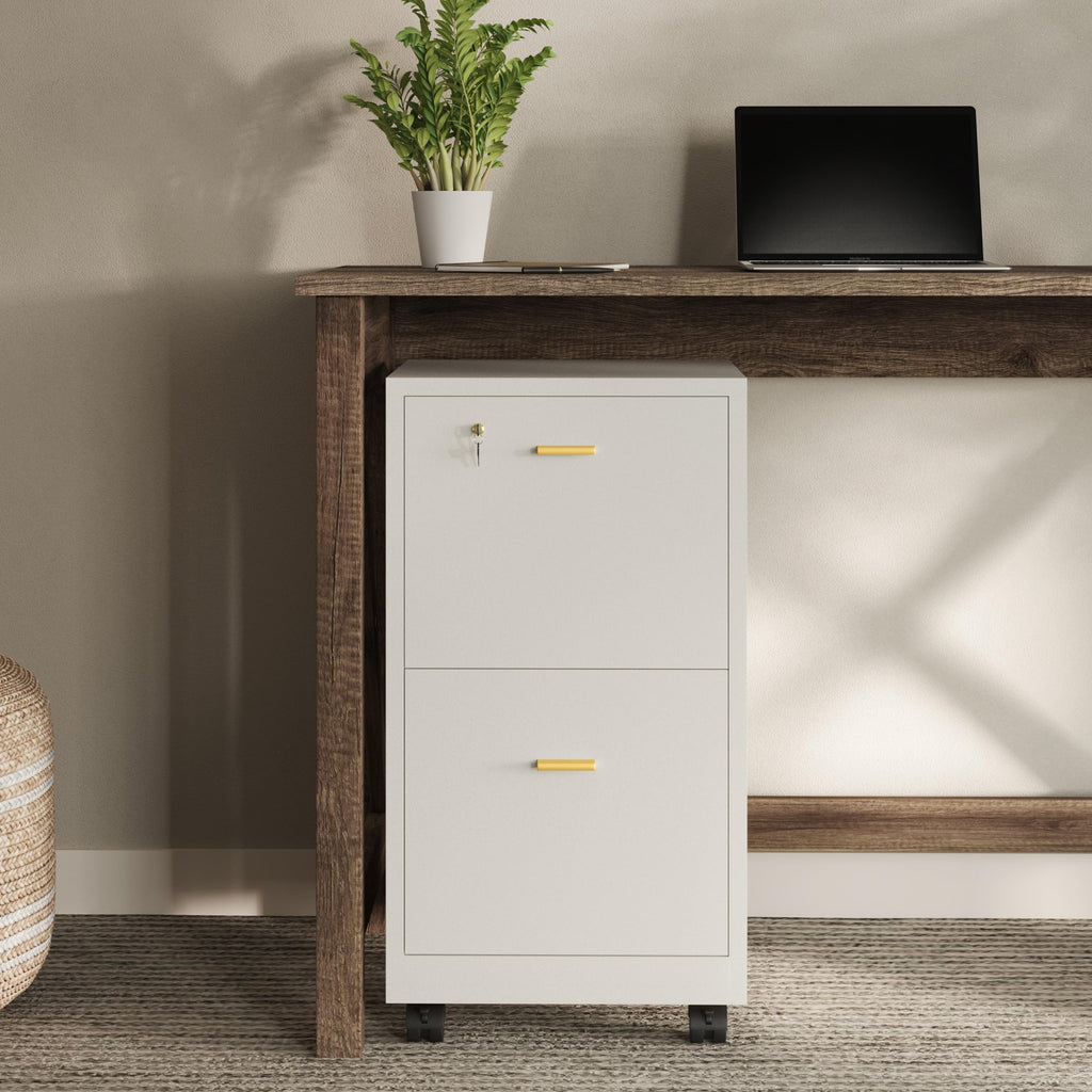 White 2 Drawer Wooden File Cabinet with Lock N188692