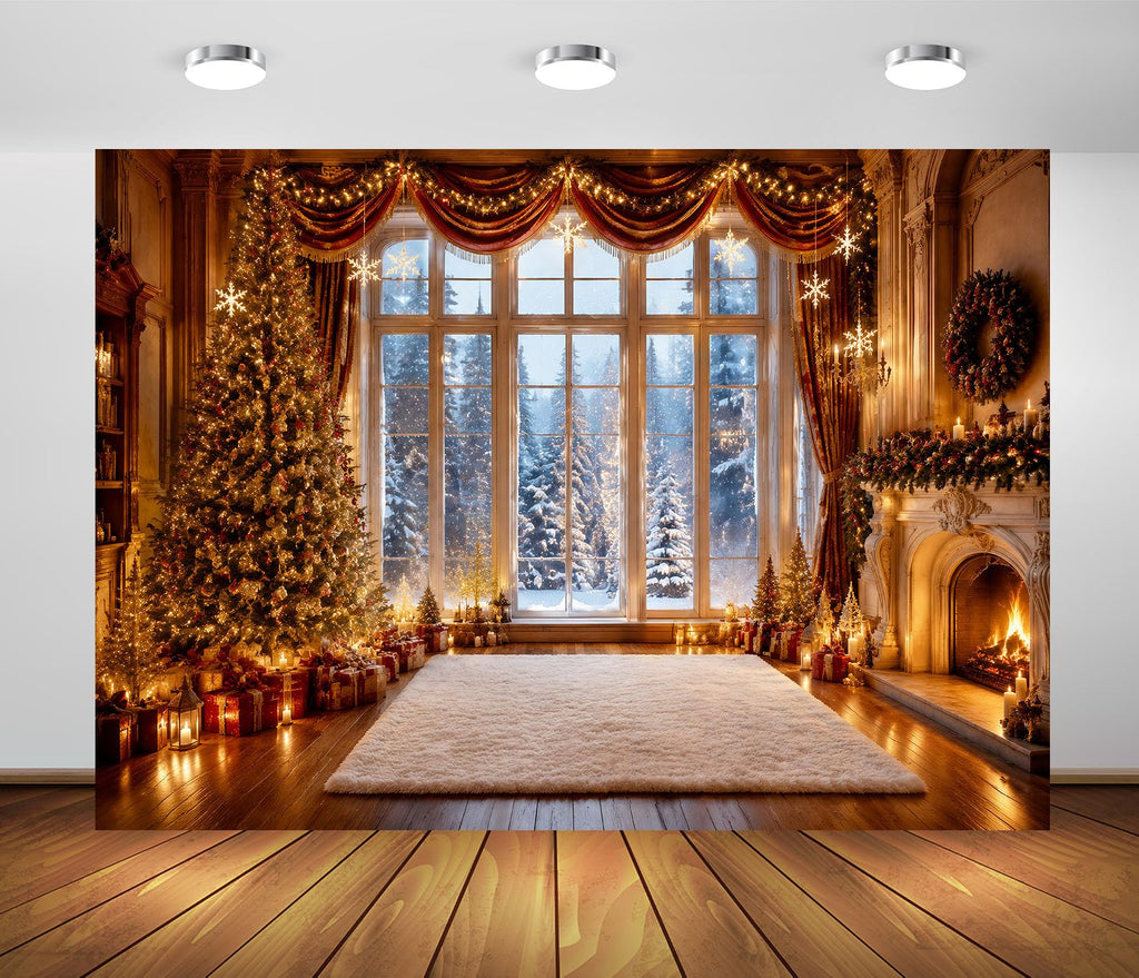 Fabric Christmas Window Photography Backdrop U460