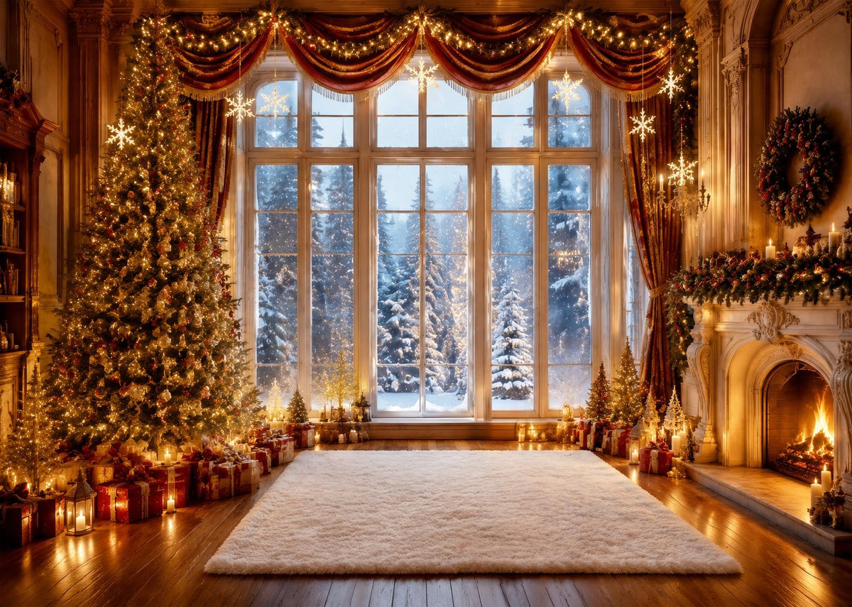 Fabric Christmas Window Photography Backdrop U460