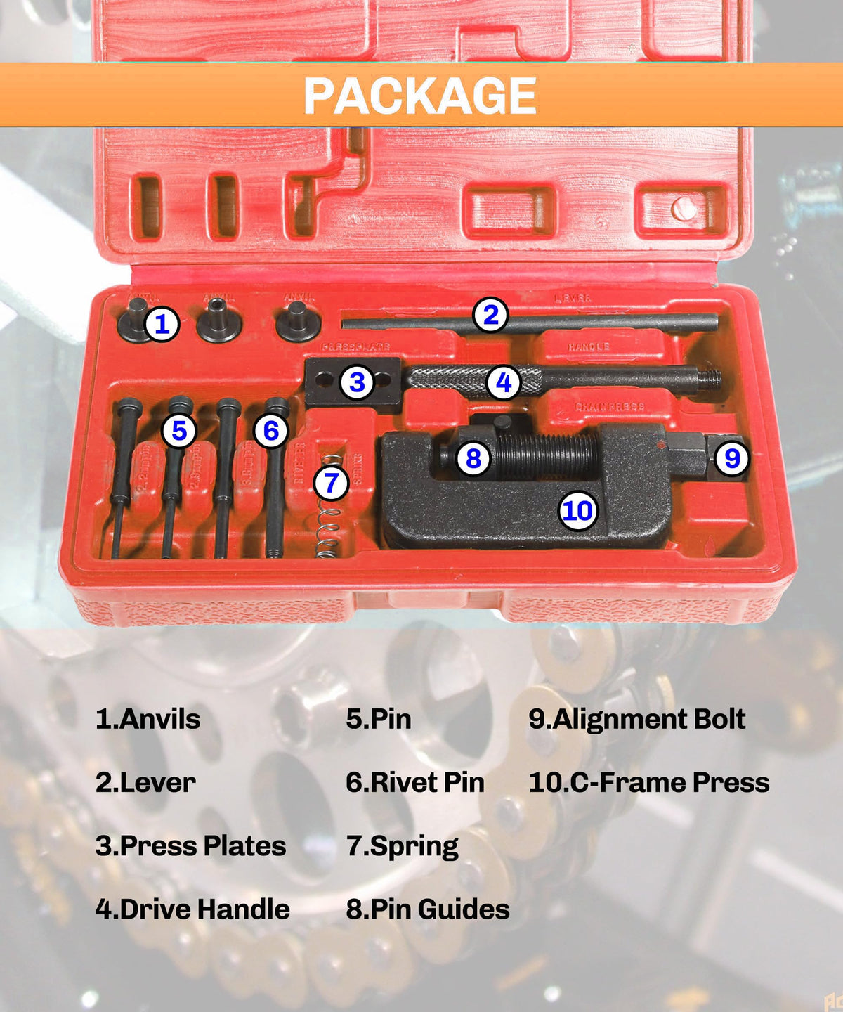 19PCS Chain Breaker Bike Tool Kit W507