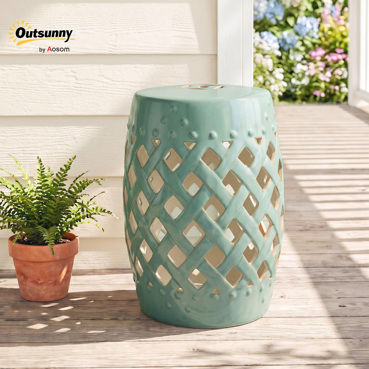 Ceramic Garden Stool Outdoor Stool Green T272463