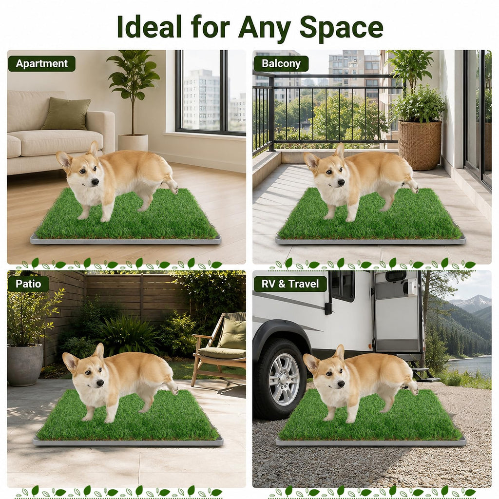 Dog Grass Pad with Tray 20" x 24" Artificial Grass Pee Pads with Non-Slip Grey Silicone Tray & 2 Replacement Grass Mats U513