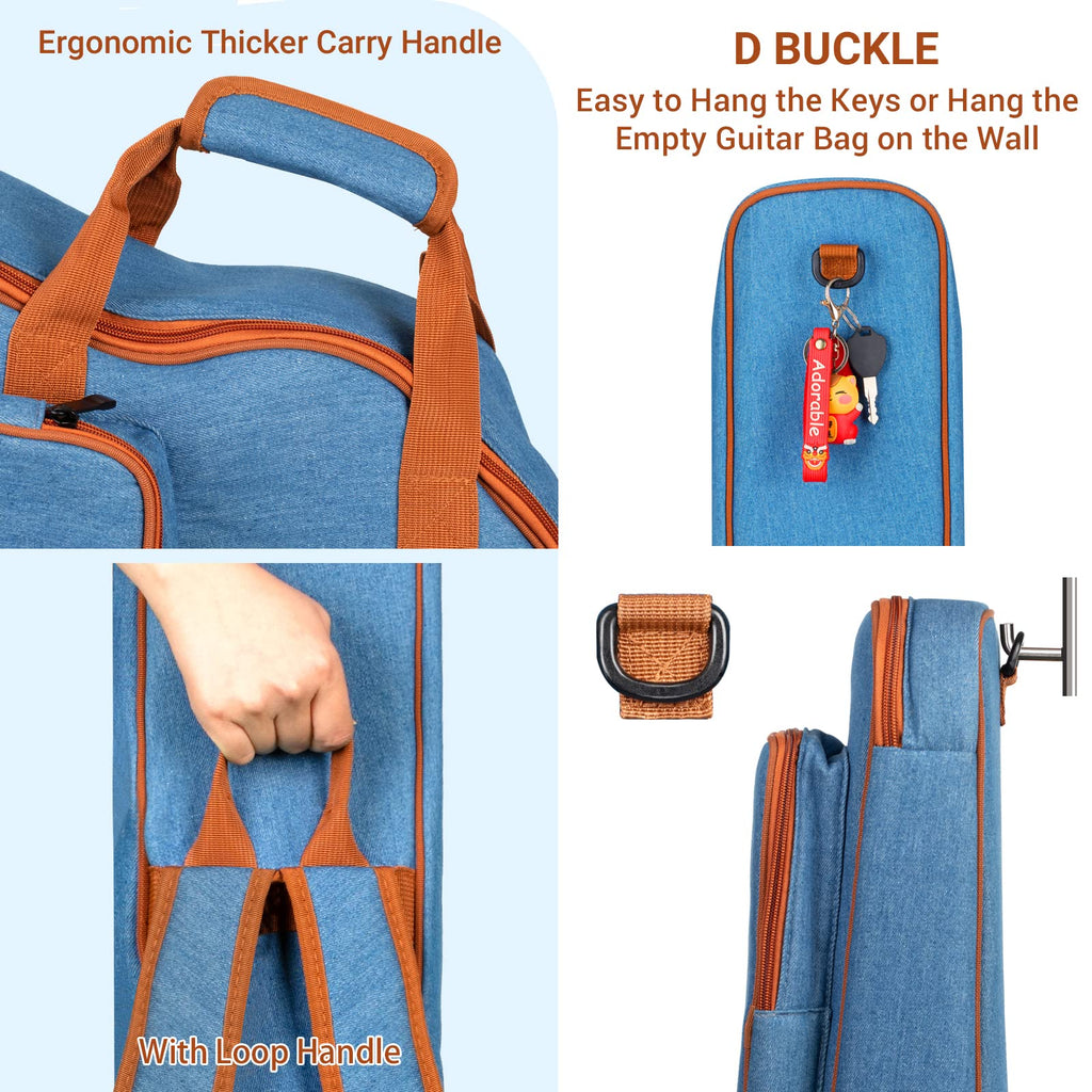 0.35inch Padded Soft Denim Guitar Gig Bag with Storage Pockets K541