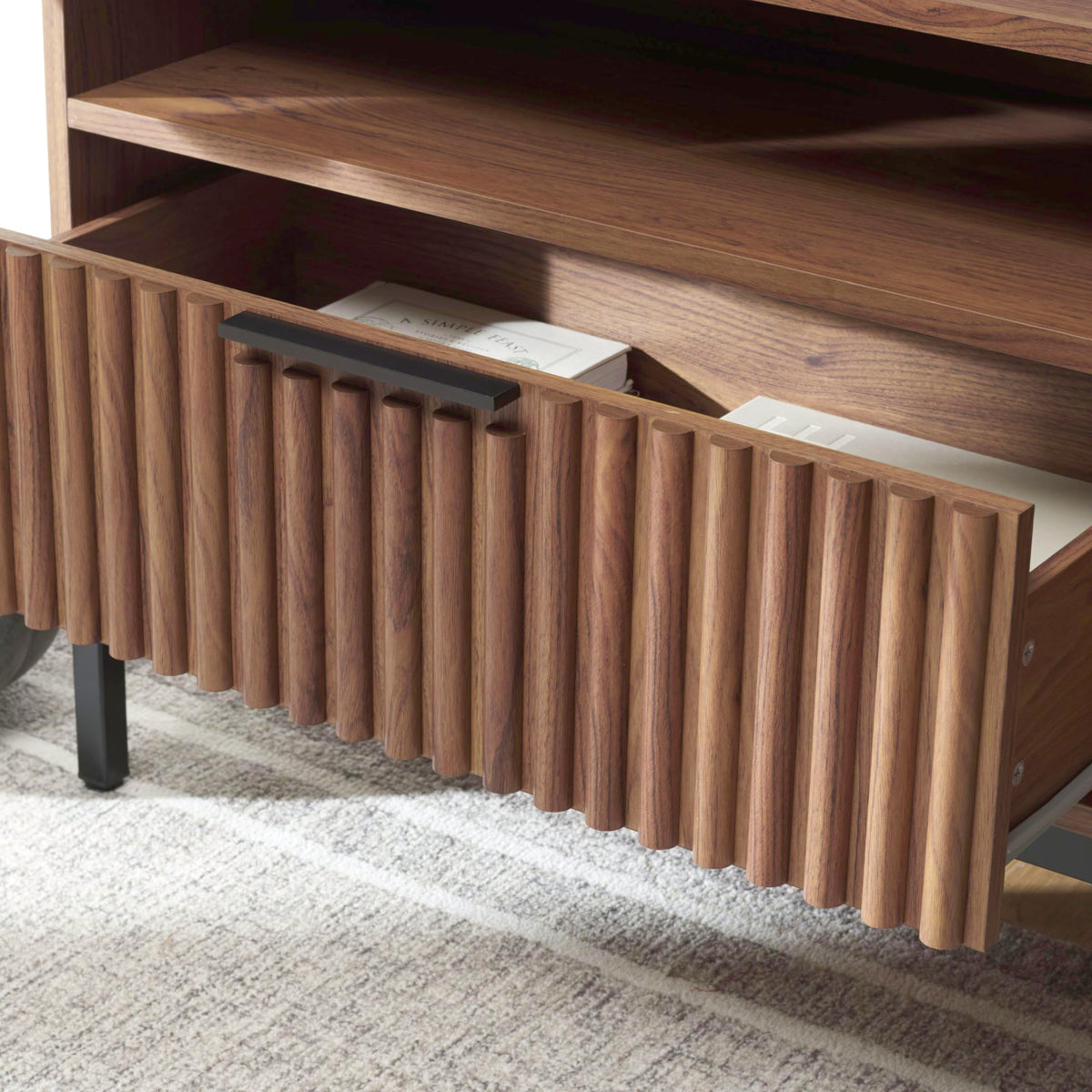 Walnut Brown Black 2 Drawer TV Stand Y9729