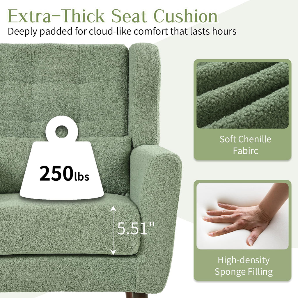 Green Teddy Upholstered Armchair Set of 2 with Lumbar Pillow G3395