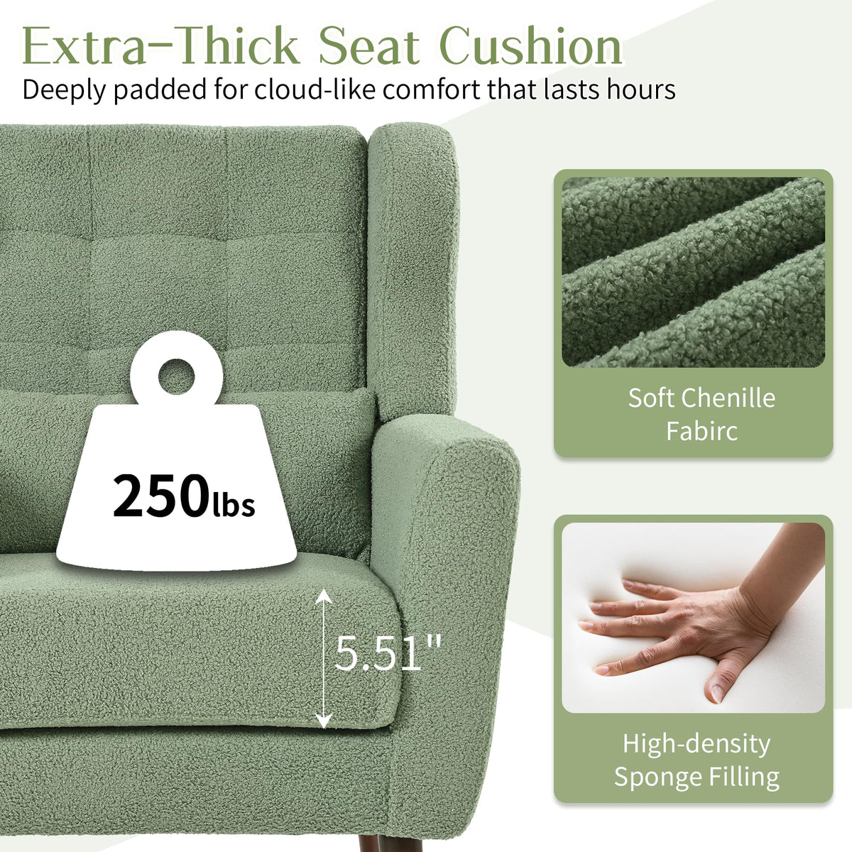 Green Teddy Upholstered Armchair Set of 2 with Lumbar Pillow G3395