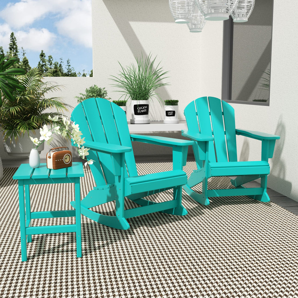 HDPE Turquoise Poly Adirondack Rocking Chair 3-Piece Set with Side Table P958